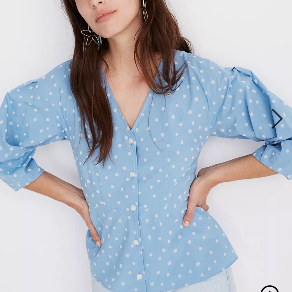 🌵 Madewell Peplum Top in Inkspot Dots. Size 2